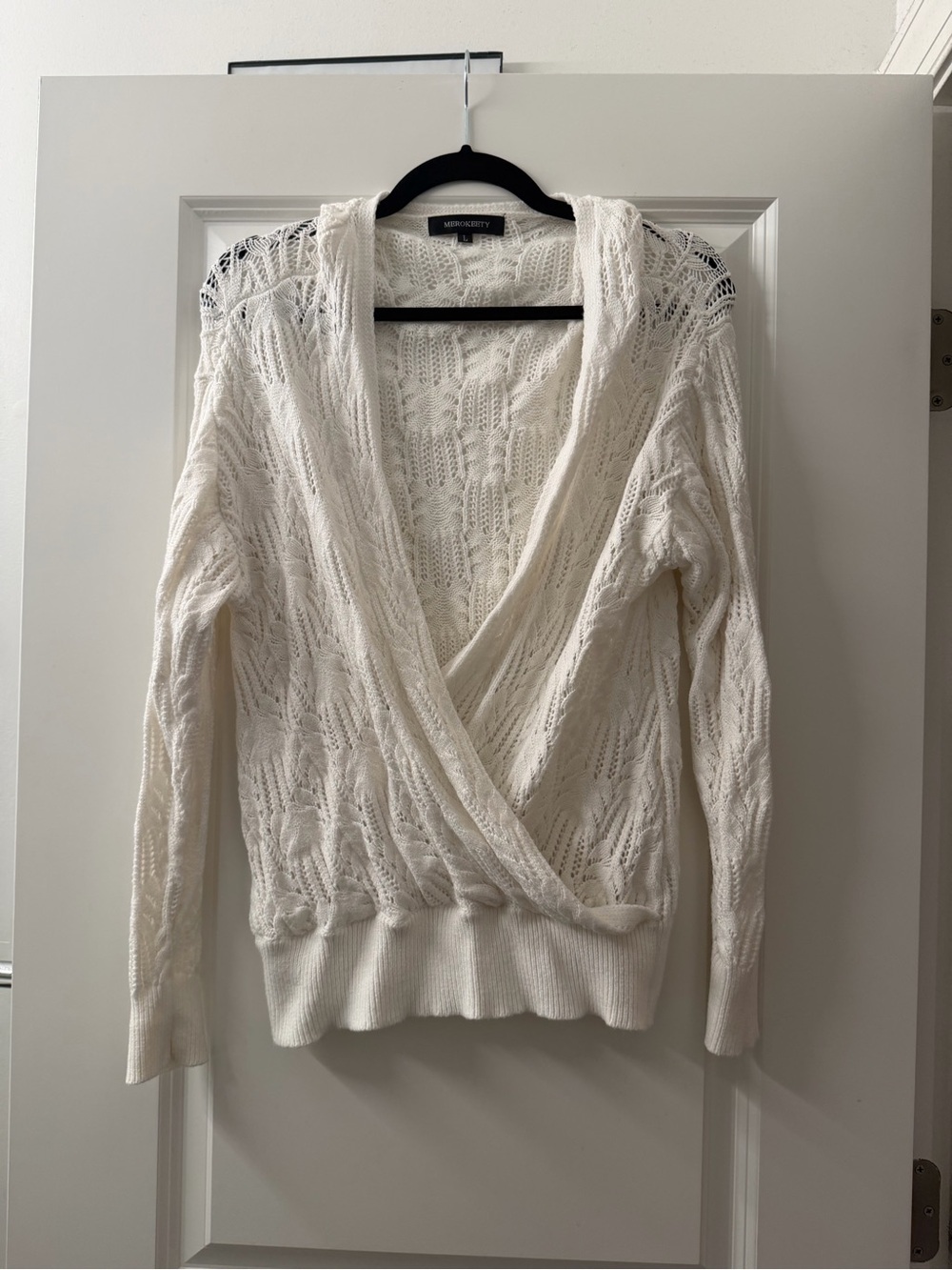 Ivory Open-Knit Wrap V-Neck Sweater